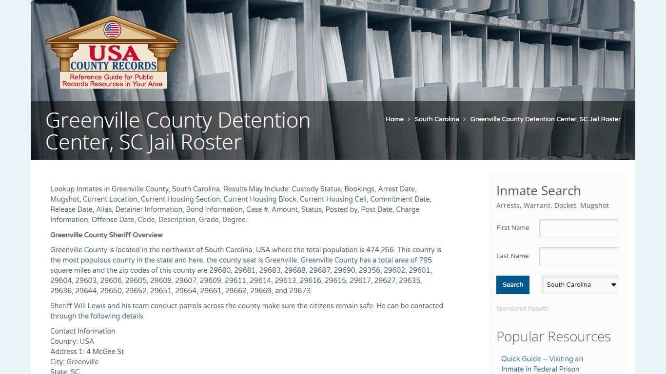 Greenville County Detention Center, SC Jail ... - Name Search